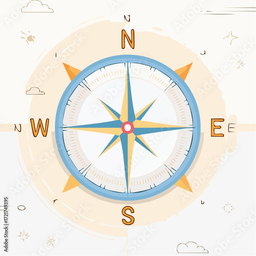 A detailed illustration of a compass showing the four cardinal directions.