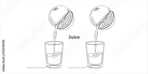 Orange Pouring Juice into Glass continuous single line art drawing sketch on white background