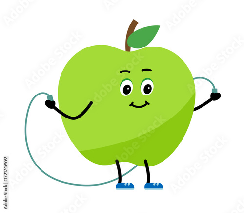 Jump Rope, Cute apple. The concept of gym, health, fitness, yoga