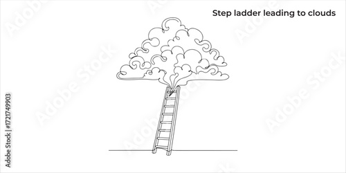 Step ladder leading to clouds continuous single line art drawing sketch on white background