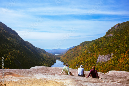 Autumn day showing leaves seen from  Indian Head overlook at Adirondack State Park, NY