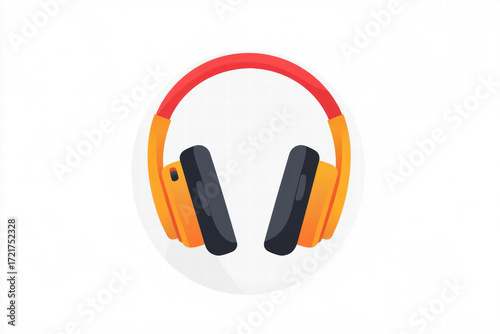 A pair of orange headphones with a black band