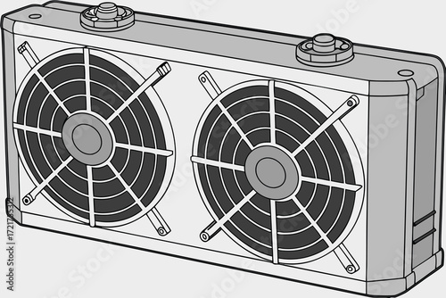 Dual Fan Radiator Unit with Protective Grilles and Caps cooling