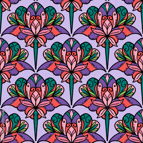seamless floral scribble pattern background, motifs floral hand drawn, scribble style, scallop pattern, design for seamless floral pattern, printing, wrapping, background and craft