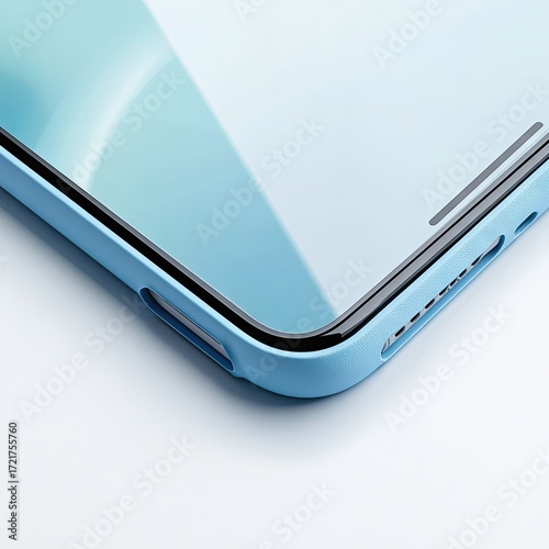 Close-up of light-blue phone corner