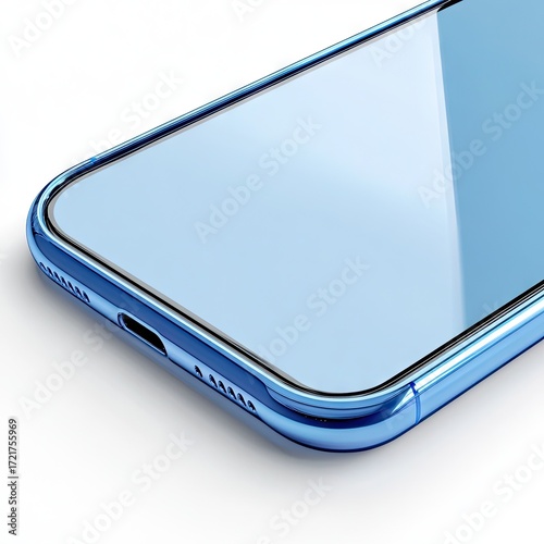 Close-up of a light-blue smartphone case, showcasing a smooth, glossy finish.  The case appears protective, with a reflective surface, and highlights the phone's edges