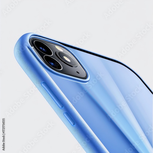 Light-blue phone case, angled view, showing camera module