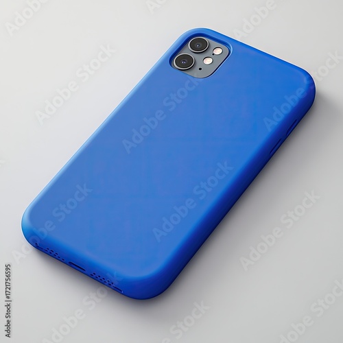 Blue silicone phone case, angled view