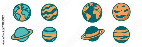 Colorful illustrations of planets and Earth with distinct features showcasing the diversity of our solar system