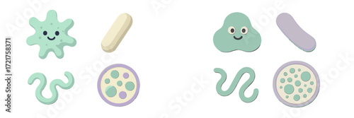 Colorful cartoon germs and bacteria models for educational purposes in a classroom setting
