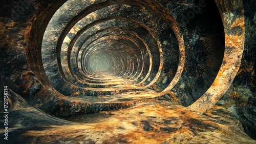 Abstract Tunnel of Rings Perspective View.