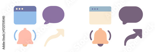 Modern notification icons designed for app interfaces and user engagement in digital communications