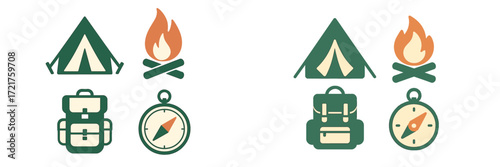Camping tools and symbols illustrating outdoor adventure and exploration for nature enthusiasts
