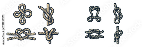 Different types of knots illustrated with clear designs for easy understanding of knot-tying techniques