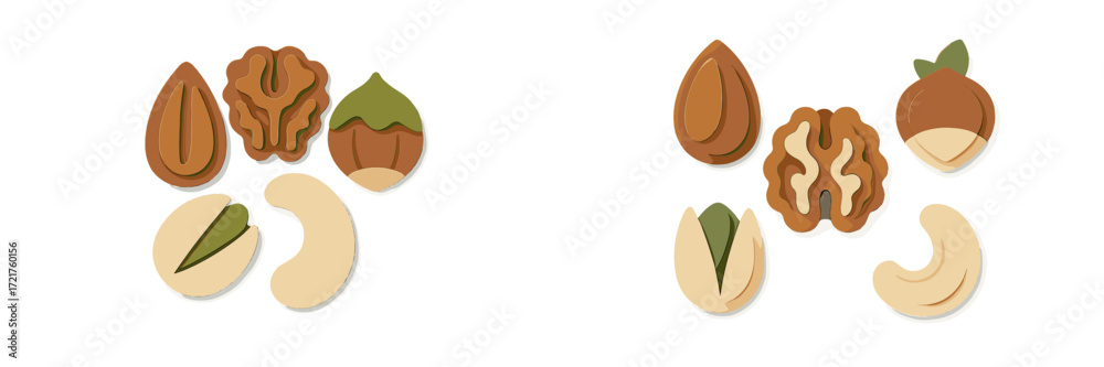 Obraz premium Assorted nuts displayed on a clean surface showcasing various shapes and textures in a creative arrangement