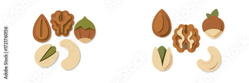 Assorted nuts displayed on a clean surface showcasing various shapes and textures in a creative arrangement