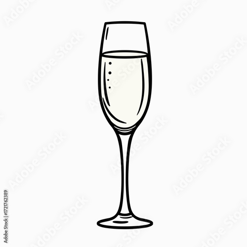 Sparkling champagne glass with bubbles on white background  