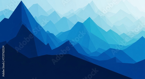 Abstract blue mountain range landscape with overlapping layers, creating a sense of depth and perspective, isolated on white background