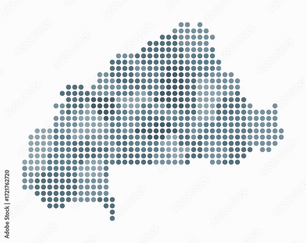 Fototapeta premium Burkina Faso dotted map. Digital style map of the country on white background. Burkina Faso shape with circle dots. Colored dots style. Large size circles. Plain vector illustration.