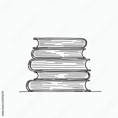 Stack of books drawn in a minimalist sketch style on white background  