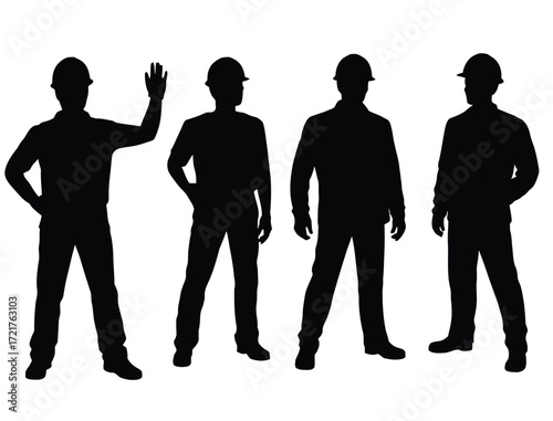 Construction Worker Silhouette Vector Set, Men in Hard Hats