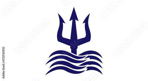Navy Blue Trident Over Waves Emblem.