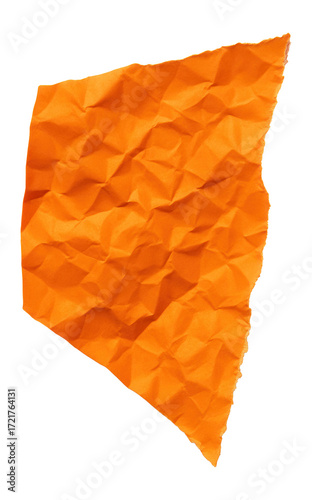 Corner of bright orange torn crumpled paper.