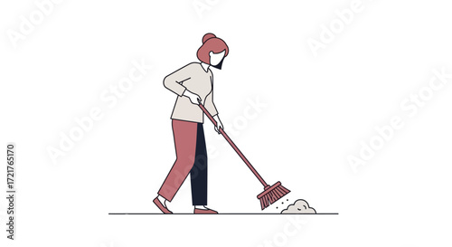 Woman Sweeping Dust A Simple Act of Cleaning and Maintaining Hygiene