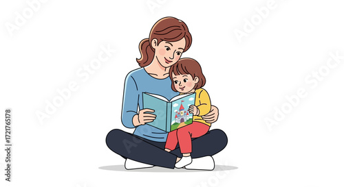 A loving mother reads an engaging storybook to her happy toddler, fostering early learning and a special bond through shared quiet time at home