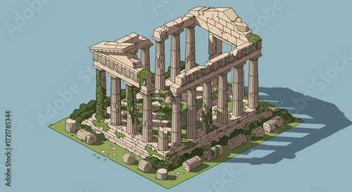 Ancient Greek Ruins in Isometric Perspective.