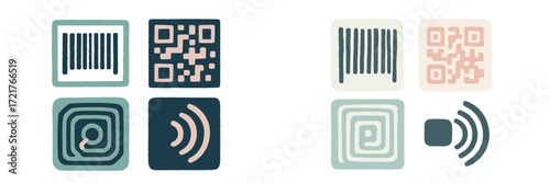 Various types of digital codes for scanning and data exchange on a neutral background