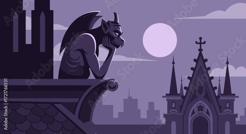 Gargoyle Contemplating Under Moonlight A Gothic Guardians Vigil.