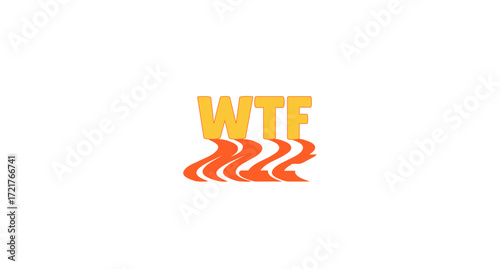 WTF abbreviation bold internet slang with wavy orange shadow. What the lingo. Rude expression of disbelief, anger, confusion. Social media buzz. Funky reflection 70s typography. Lilita One font used