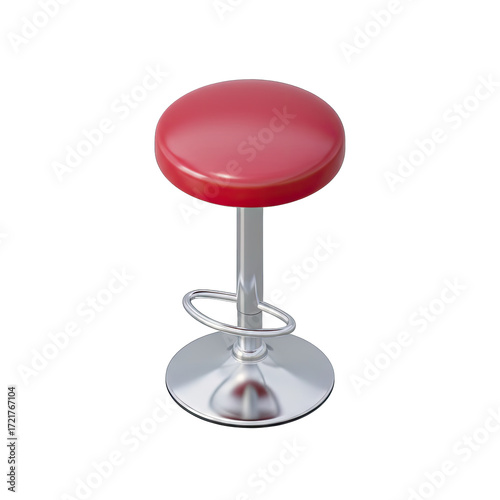 A vibrant red bar stool with a sleek chrome base and adjustable height mechanism stands isolated, perfect for modern kitchen counters or stylish home bar setups.