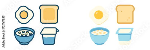 Breakfast ingredients featuring eggs, bread, and yogurt for a healthy morning meal