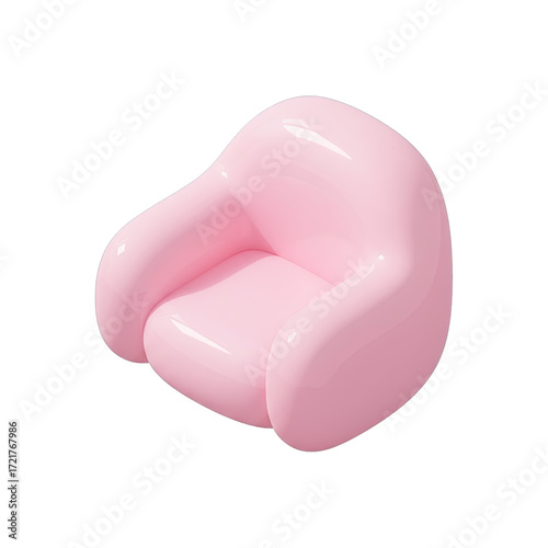 A charmingly minimalist 3D rendered pastel pink armchair, featuring soft, rounded edges, offers a cozy and inviting seating solution for modern interior design.