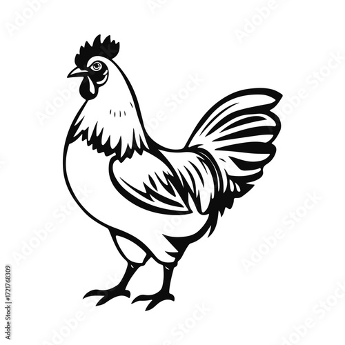 Rooster silhouette vector illustration, farm animal graphic, rural bird design, cock symbol art, poultry icon for decoration and logo