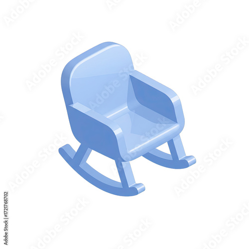 An inviting light blue isometric rocking chair, meticulously rendered in a clean 3D illustration style, symbolizes comfort and serene domestic relaxation.