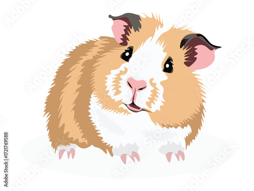 Cute and adorable guinea pig, pet on the white background. Cartoon style.