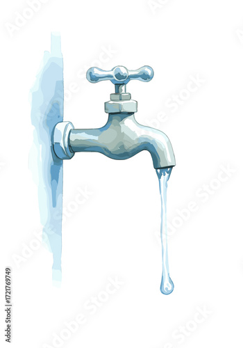 Faucet with water dripping in a minimalist style illustration  