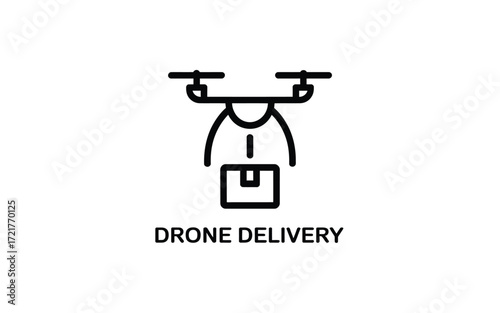 Vector art of drone delivery icon a minimalist line art illustration of a drone carrying a package, representing modern logistics and fast shipping