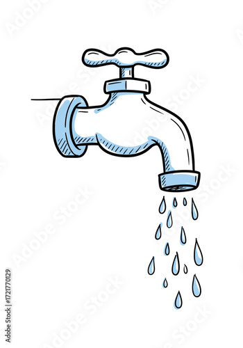 Water tap with dripping water against a white background  