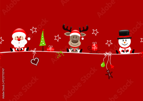 Karte Weihnachtsmann Rentier Und Schneemann Icons Rot