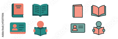 Different types of books and reading activities featuring a variety of designs and styles