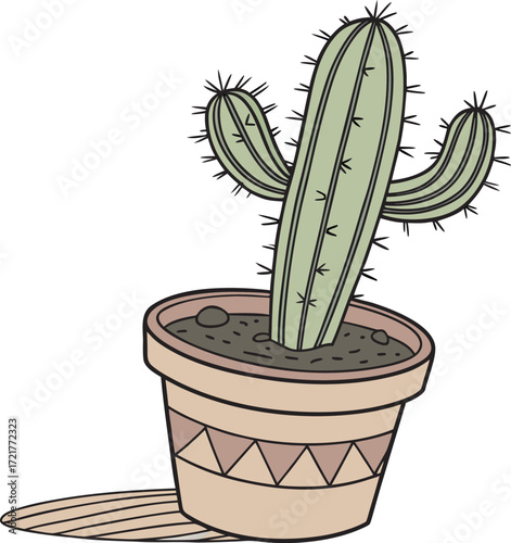 A potted succulent plant, a hyacinth cactus illustration growing in a white flowerpot, isolated for botany