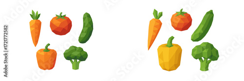 Colorful vegetables arranged in a geometric style showcasing healthy produce in a minimalist design