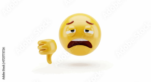 Sad emoji with a thumbs down symbol, isolated on white background, representing disappointment, negativity, and disapproval