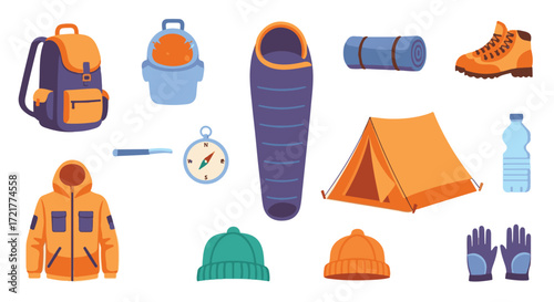 Camping Gear Essentials Backpack, Tent, Sleeping Bag, and More