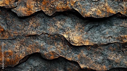 Abstract Rock Formation with Orange Highlights.