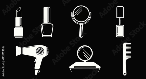 Minimalist Beauty Salon and Cosmetics Vector Icon Set